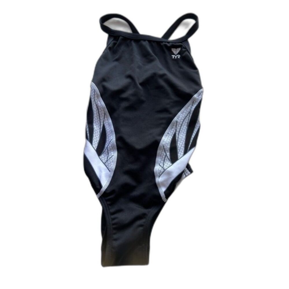 Tyr Girl Competition Swimsuit Black White Diamondfit Phoenix Size 26.